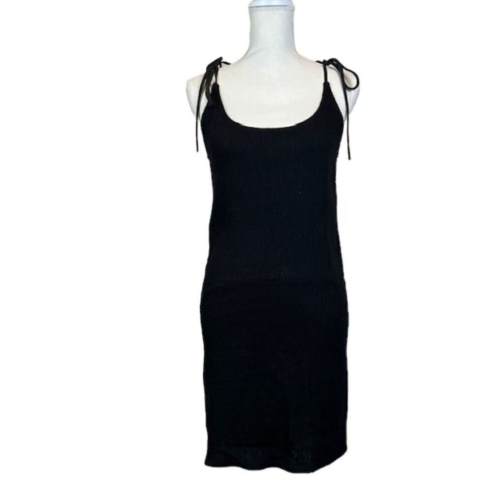 Kendall & Kylie Tie Spaghetti Strap Super Stretch Bodycon Black Dress Size Med